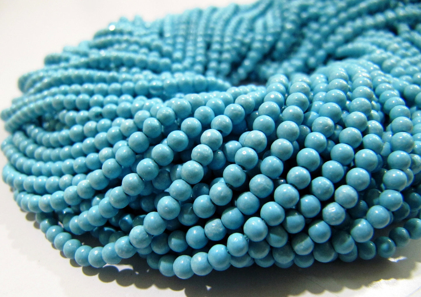 5 STRINGS- Synthetic Turquoise Beads / Smooth Round Shape Turquoise Beads / Size 2mm/ Sold per Strand 13 to 14 inch long/ Blue Beads