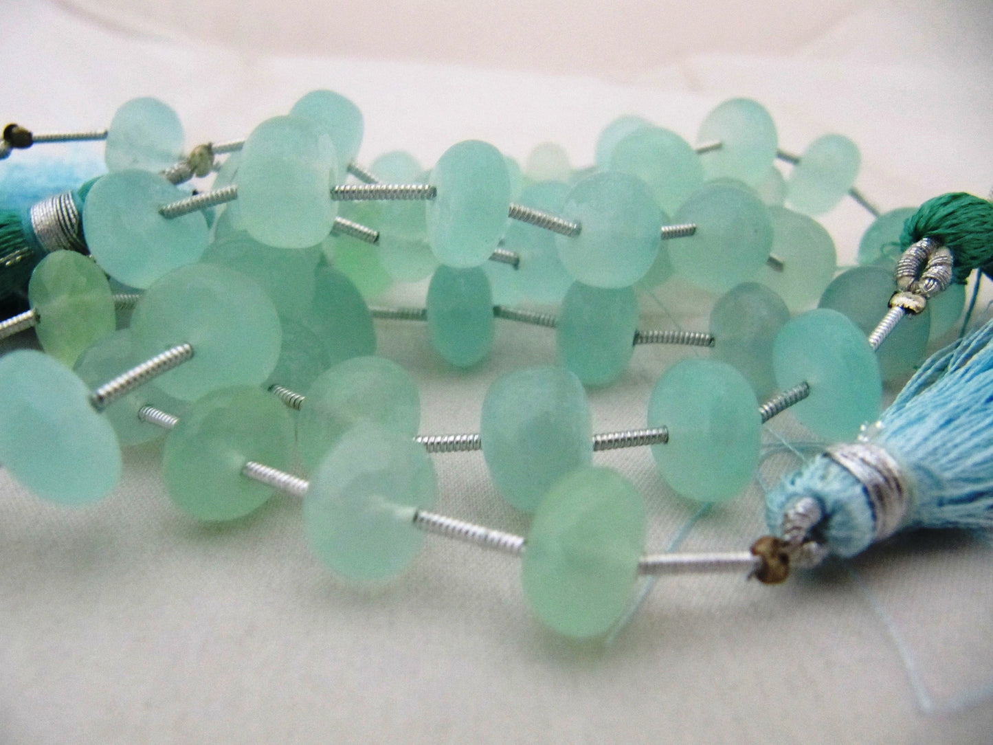 Natural Aqua Chalcedony Rondelle Faceted 10 to 12mm Size Beads Strand 9 inches long Aqua Color Gemstones Beads Wholesale Prices