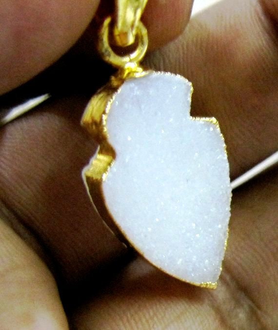 Natural White Druzy Gemstone Arrowhead Pendant Charm Gold Electroplated Edge Stunning drusy clover Arrowhead Pendant 30- 40mm sold per piece