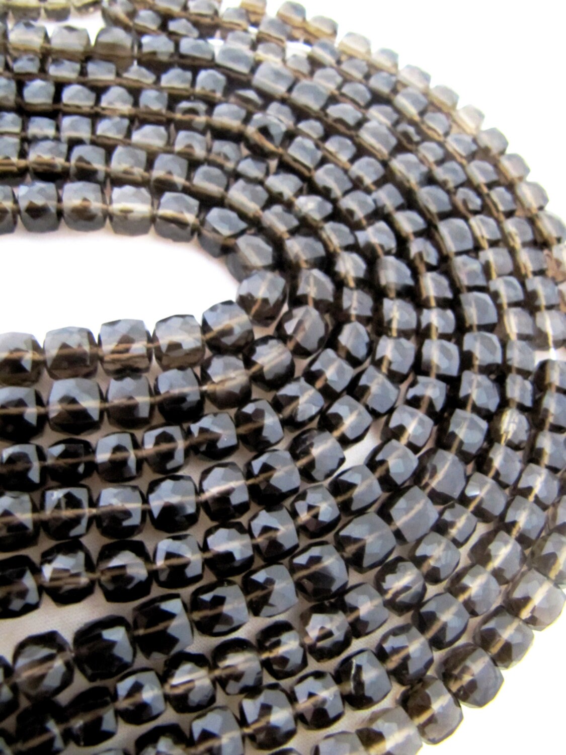 Natural Smoky Quartz 3D Cube 6 to 8mm Beads Briolette Faceted Box Shape Beads sold per strand 8 inches Brown Genuine Untreated Gemstones