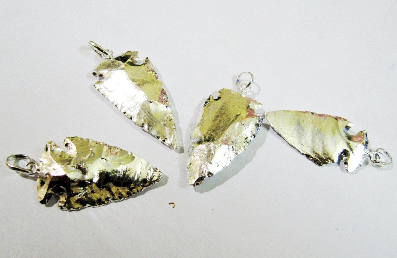 2 Pcs Set Natural Jasper Full Silver Electroplated Single Loop Arrowhead Connector Charms Pendant Size 2 to 2.5 Inches Long