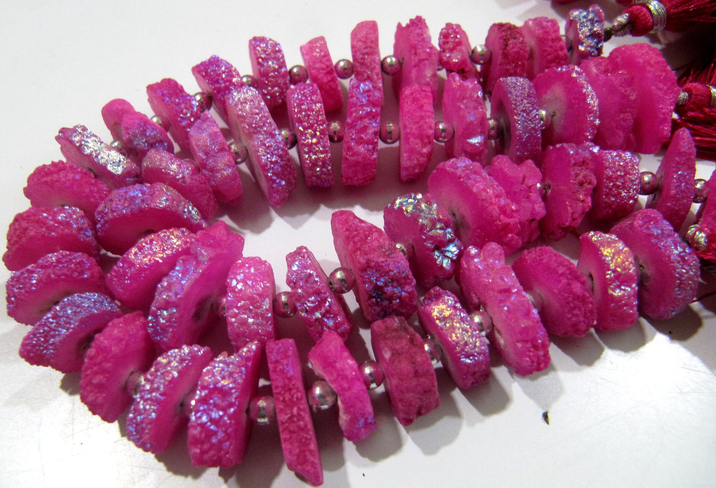 Ruby Color Solar Quartz Slice Disc Sparkling Beads 13-17mm Size Each Strand 8 inches long with approx. 25 to 30 Beads /Hot Pink Druzy Beads