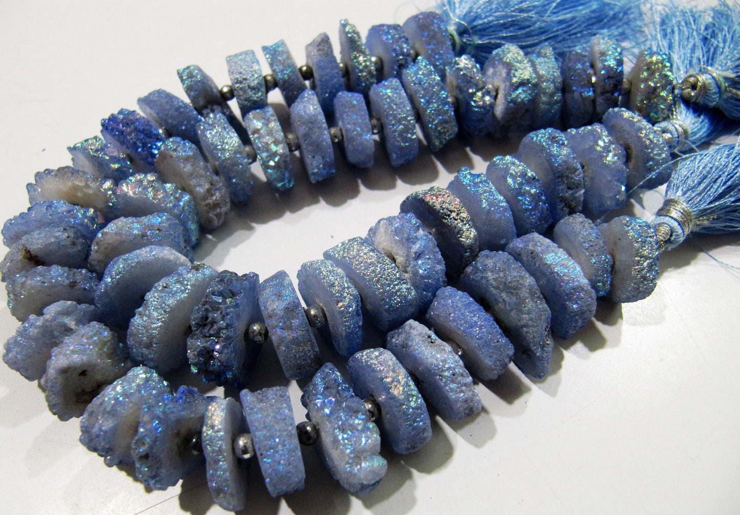 Tanzanite Color Solar Quartz Slice Disc Sparkling Beads 10 to 13mm Size, Each Strand 8 inches long with approx. 30 Beads, Druzy Bead