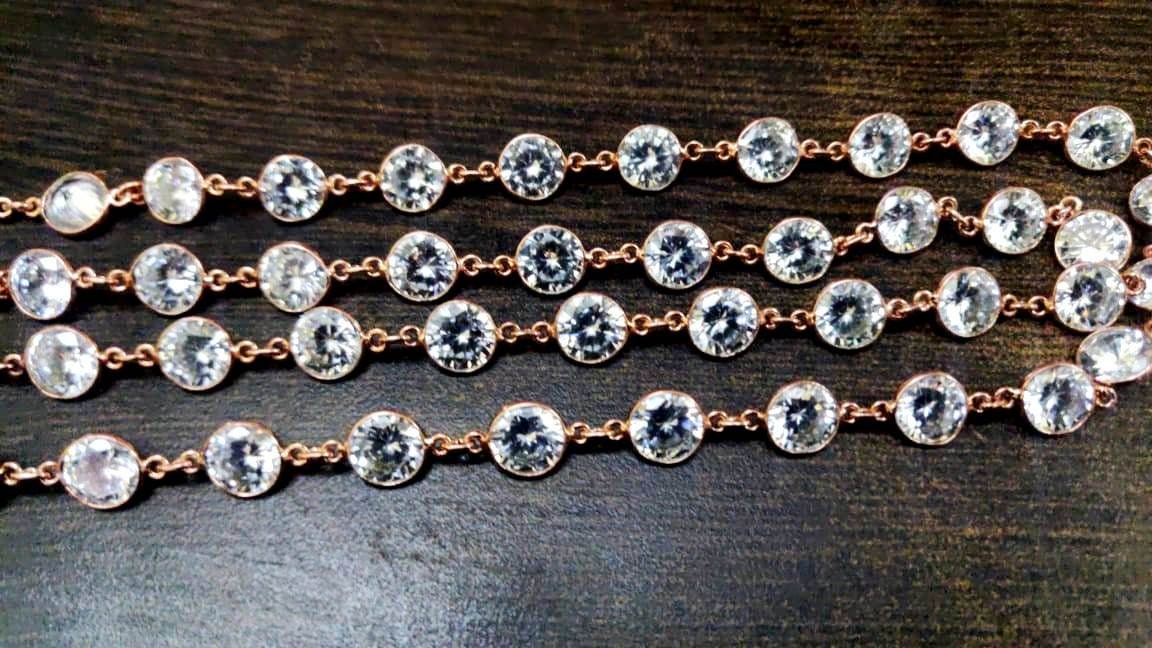 AAA Cubic Zirconia Briolette Round Coin Shape 8mm Bezel Handmade Tiff Connector Chain Sold Per foot CZ Chains top Quality