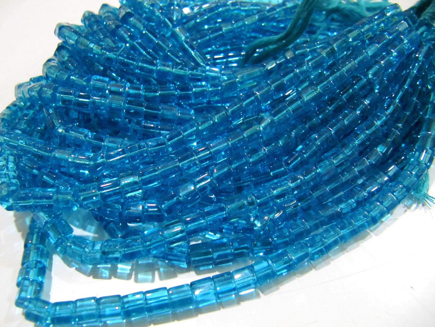 Blue Topaz Color Cube Beads 5mm Smooth Box Shape Beads sold per strand 10 inches long Hydro Quartz Beads Wholesale Prices