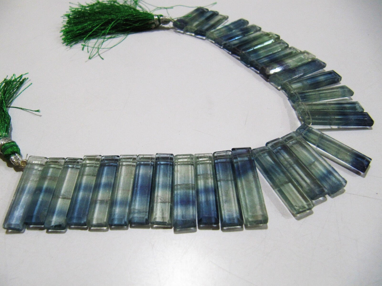 Natural Green Fluorite Long Baguette Shape Beads, Side Drilled Briolette Beads Size 25 to 30 mm long,Strand 8 inches Graduated Beads