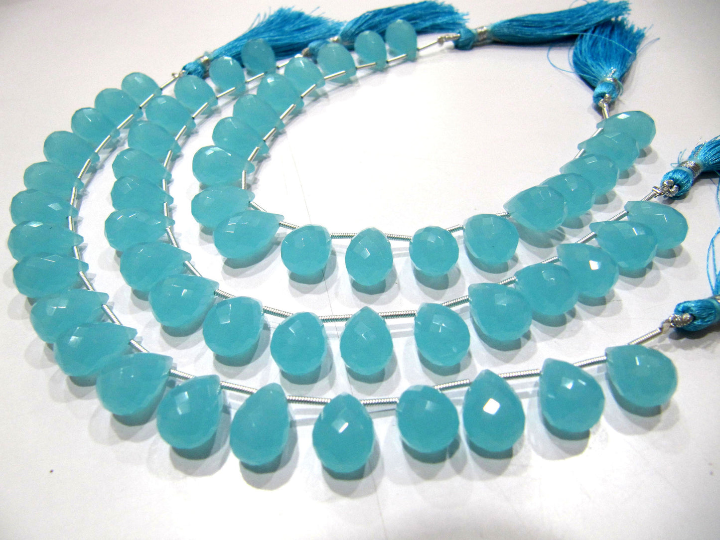 Aqua Chalcedony 10x14mm Tear Drop Top Quality Gemstone Briolette Beads Jewelry Making Beads Strand 8 Inches Sold Per Strand