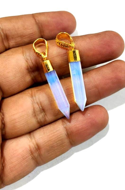 White Opalite Pencil Shape Pointed Charms 30 to 40mm Gold Electroplated Pendant, Faceted Fancy shape charm with Designer Loop Sold Per piece