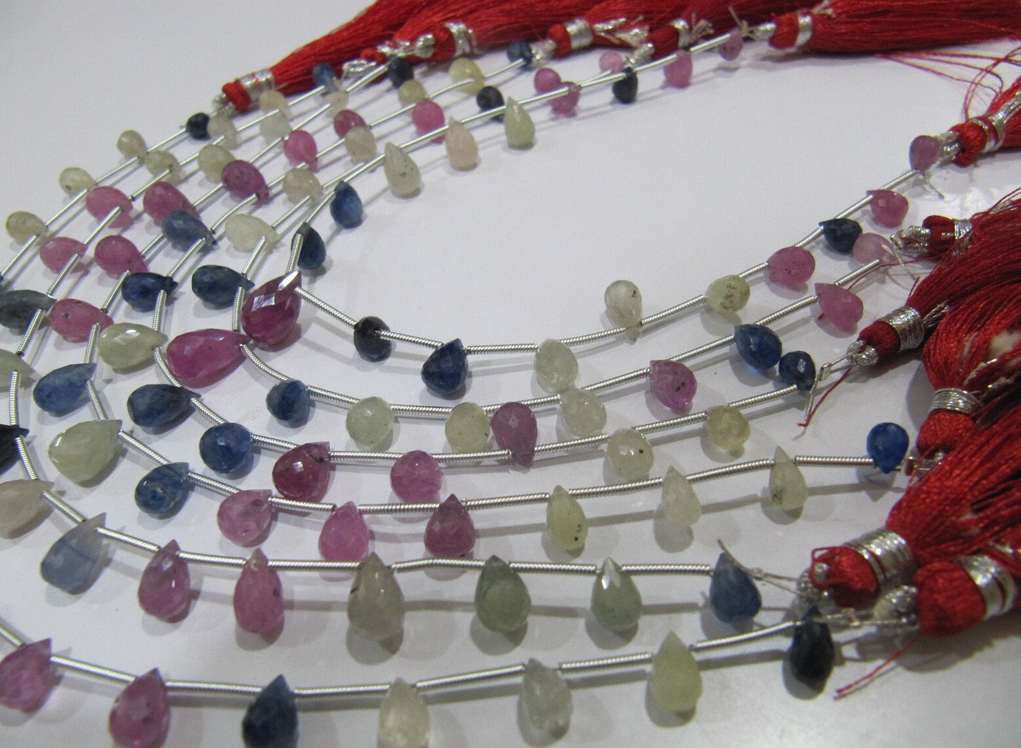 Natural Precious Genuine Multi Sapphire Tear Drop Briolette Beads, Sapphire Size Approx 4x6mm To 7x10mm, Strand 8 Inches long
