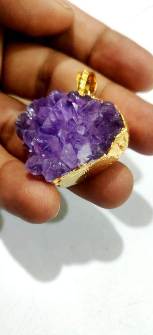 Natural Amethyst Raw Druzy Pendants 30 to 40mm , 24 Kt Gold Electroplated Heart Shape Druzy Pendant , Unique And Rare Gemstone Jewelry