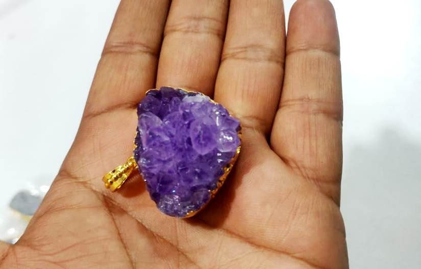 Natural Amethyst Raw Druzy Pendants 30 to 40mm , 24 Kt Gold Electroplated Heart Shape Druzy Pendant , Unique And Rare Gemstone Jewelry