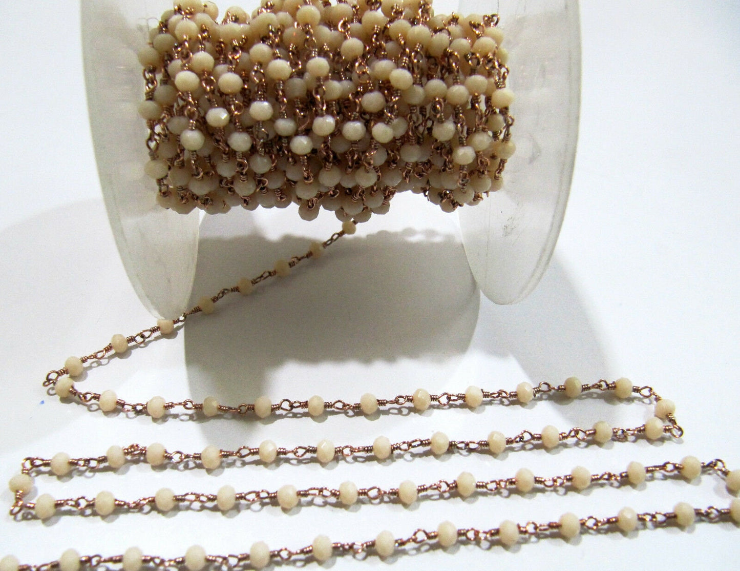 3 Feet- Pink Chalcedony Hydro Quartz Rosary Chain Rondelle Faceted 3-4mm Crystal beaded Wire Wrapped chain sold in Wholesale prices