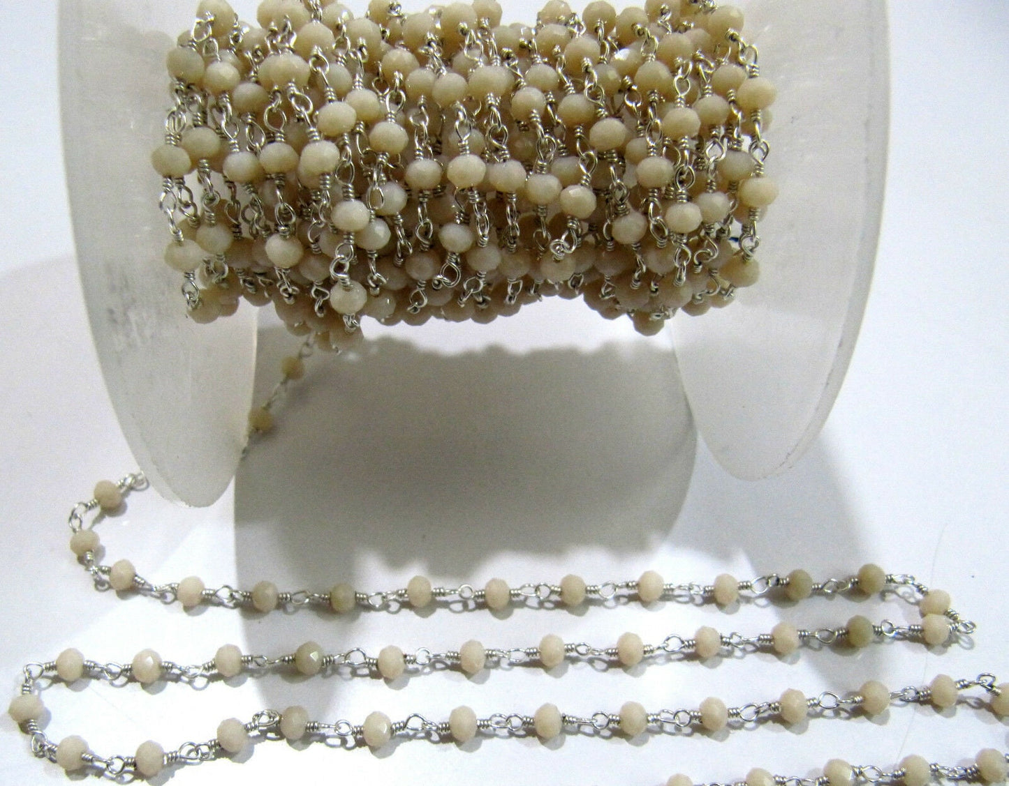 3 Feet- Pink Chalcedony Hydro Quartz Rosary Chain Rondelle Faceted 3-4mm Crystal beaded Wire Wrapped chain sold in Wholesale prices