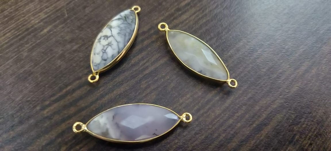 Natural Dendrite Opal Connector Marquise Shape Double Loop Size 11x27mm Bezels Pendants Charms Connectors Sold per piece