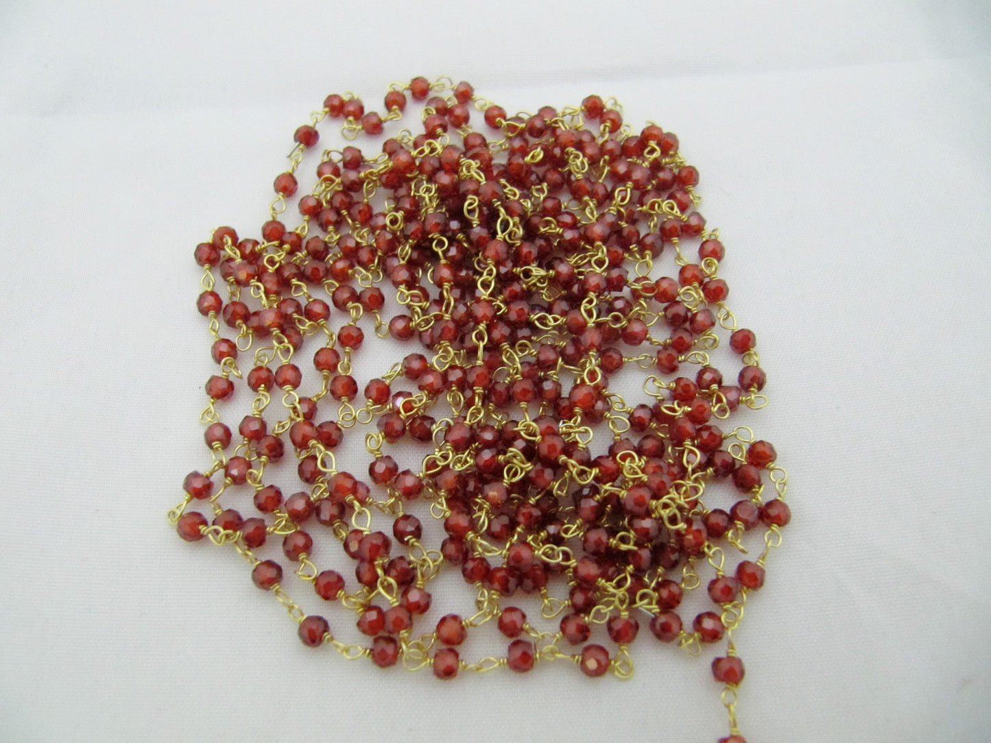 Natural Garnet CZ Rondelle Faceted 3mm Beaded Rosary Chain Handmade Wire Wrapped Chain Sold Per Foot Wholesale Price Jewelry making chain