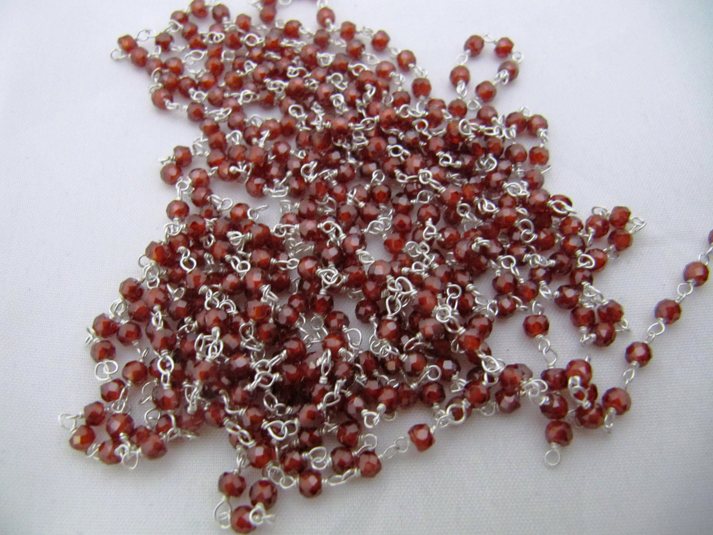 Natural Garnet CZ Rondelle Faceted 3mm Beaded Rosary Chain Handmade Wire Wrapped Chain Sold Per Foot Wholesale Price Jewelry making chain