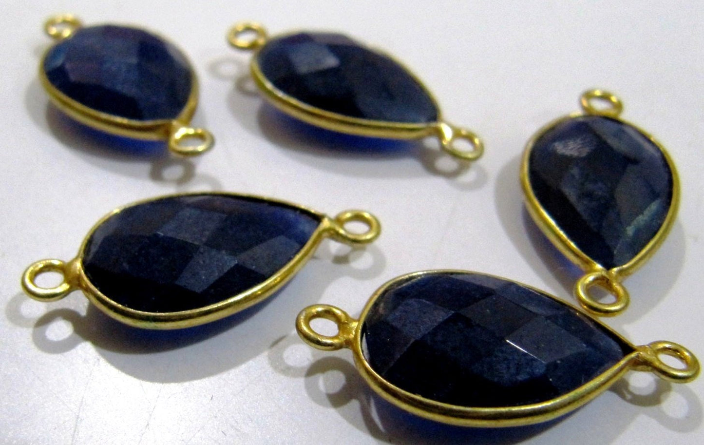 Blue Sapphire Pear Shape briolette Connectors 11x16mm charms Stone Double Loop Bezel Jewelry pendants sold per piece