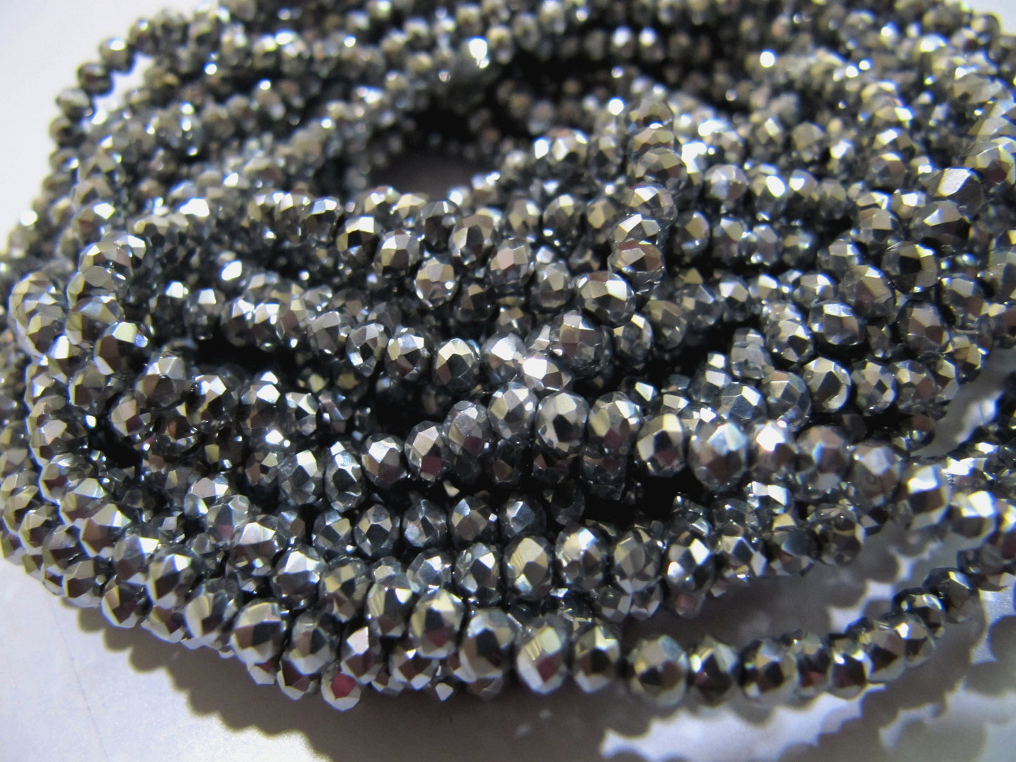 3 Strings - AAA Quality Crystal Glass Silver Pyrite Color Beads Rondelle Faceted Size 3mm Coated Silver Color Hydro Jewelry making beads