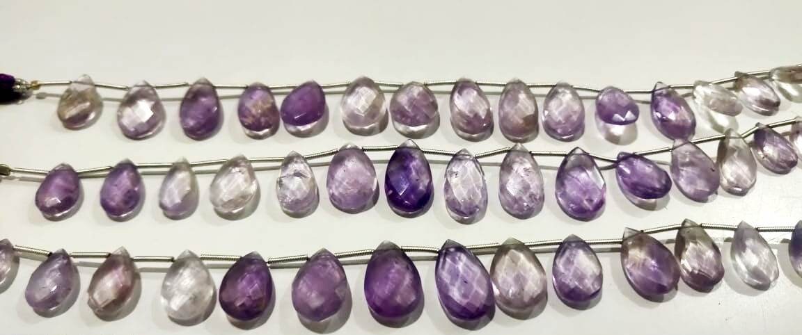 Natural African Amethyst Briolette Pear Shape Beads Size 8mmx12mm to 10mmx16mm Genuine Amethyst Gemstone Beads Strand 8 inch long
