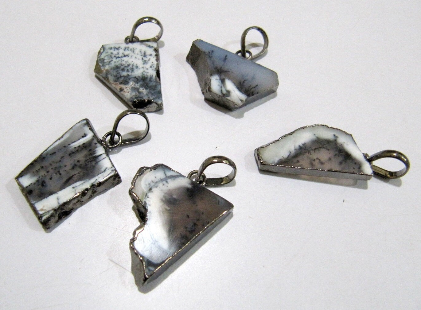 Natural Dendrite Slice Pendant Free Form Connector Charm With Black Electroplated Edge Single Loop 1 inch approximately sold per piece