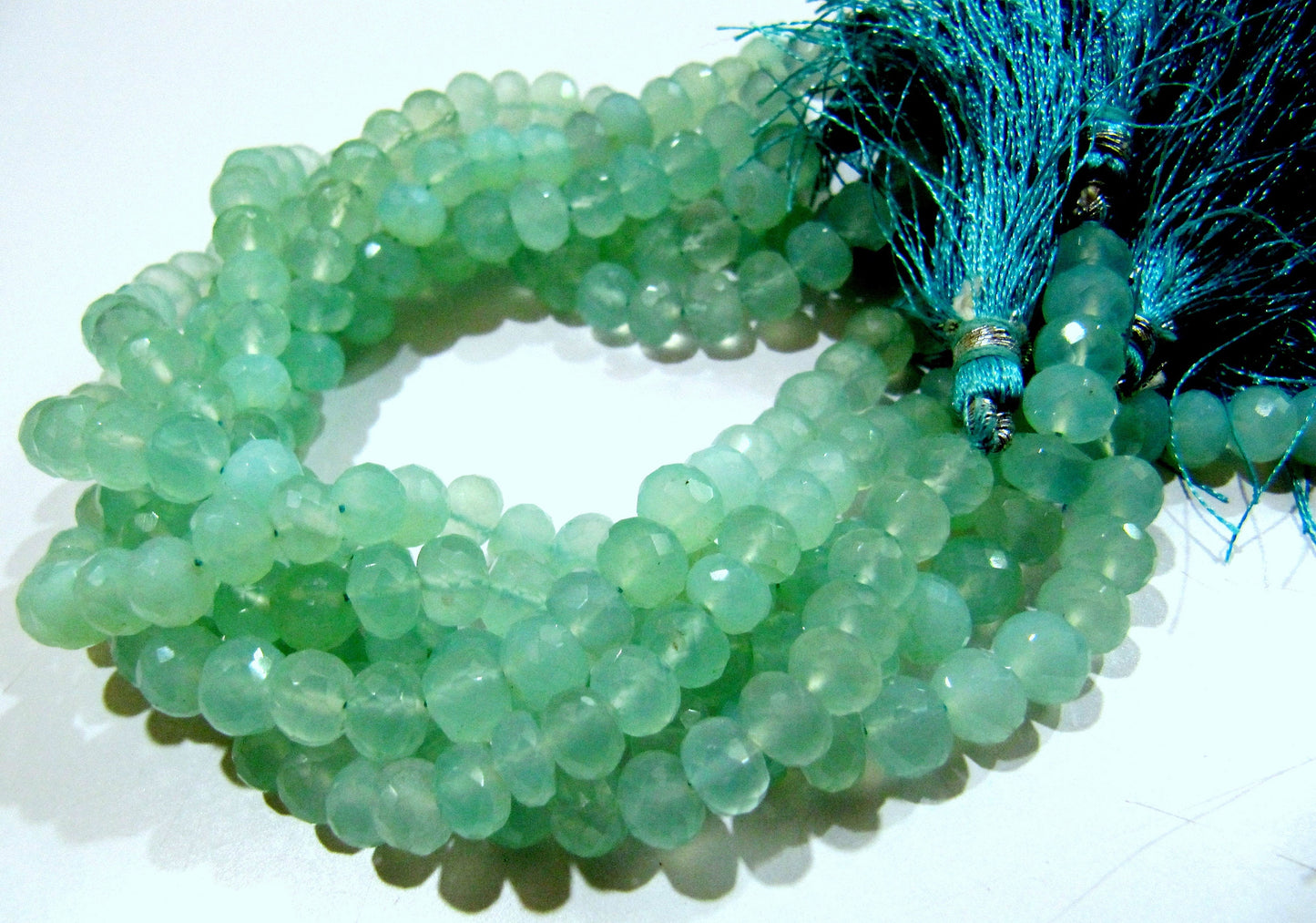 AAA Quality Natural Aqua Chalcedony Beads / Rondelle Faceted 5-8mm Size Aqua Chalcedony Beads / Strand 8 inches long / Gemstone Beads.