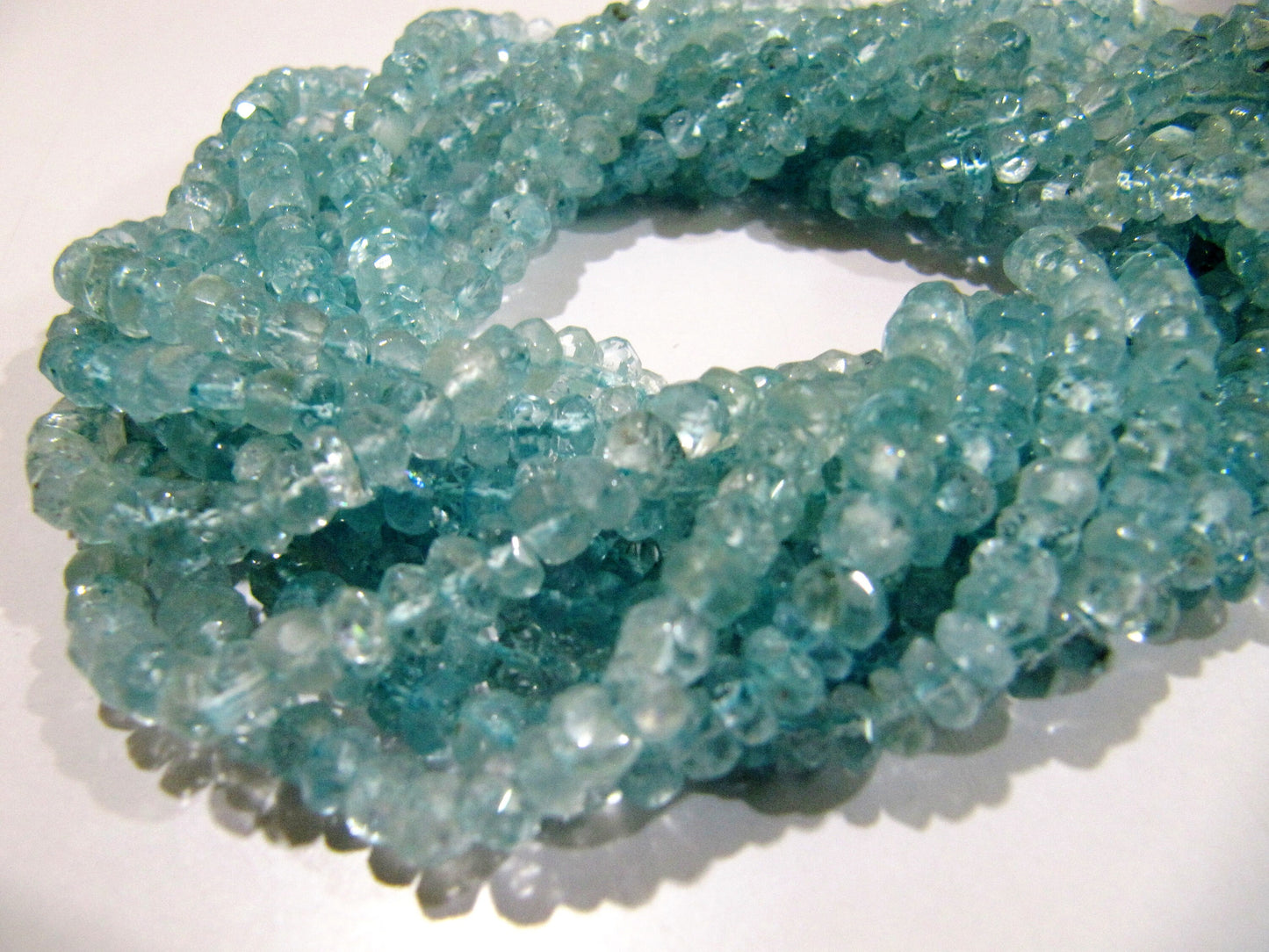 AAA Quality Natural Aquamarine Rondelle Faceted Beads, Gemstone 5-6mm Beads Strand 13 Inches long, Sky Blue Color Gemstone Beads.
