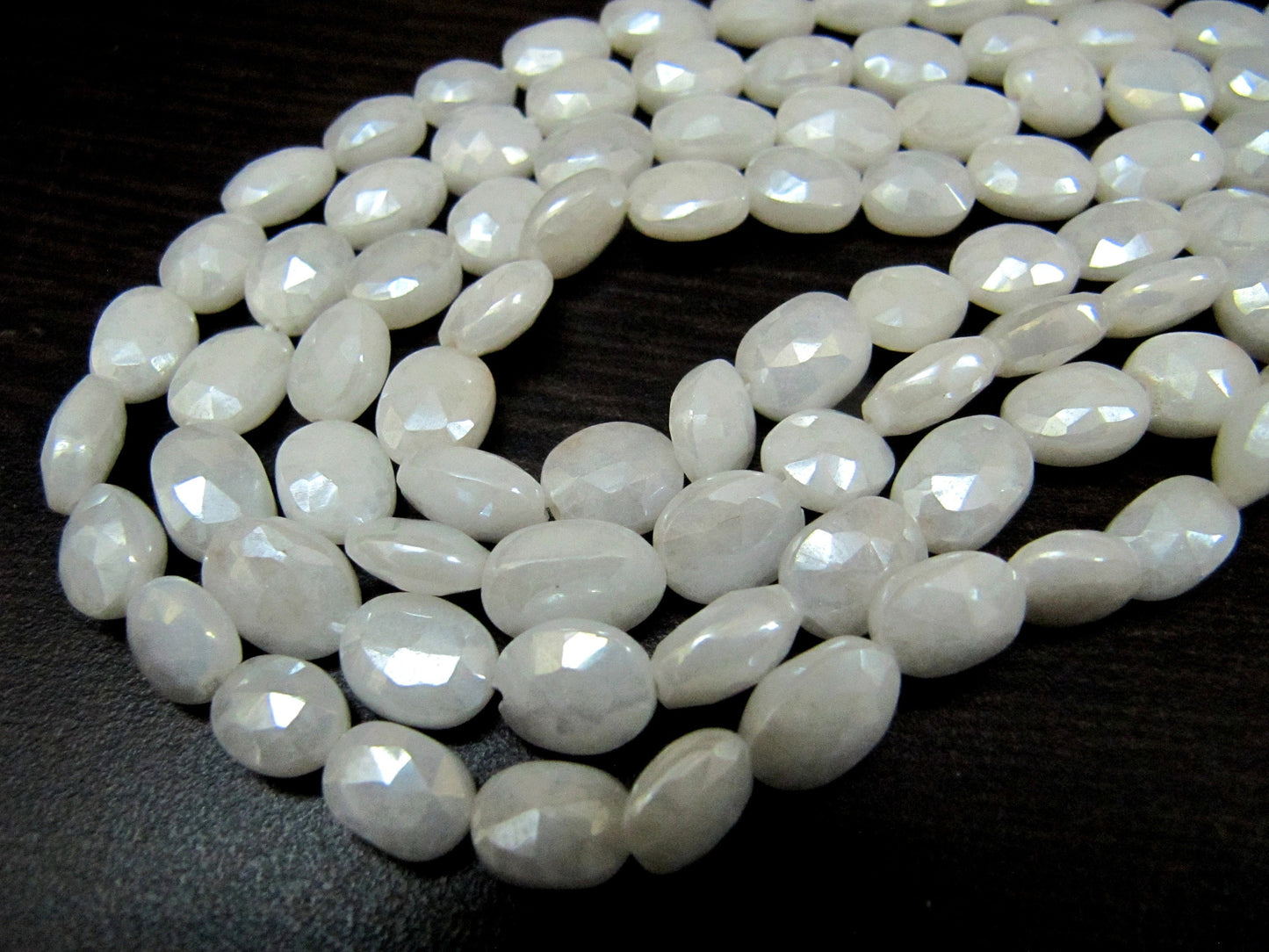 Natural Silverite Beads 10mm Size Top Quality Oval faceted Silverite Chalcedony Beads Strand 14 inches long Mystic Silver Coated