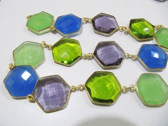 AAA Quality Natural Multi Color Hydro Quartz Hexagon Briolette Connector Chain 19-20mm Bezel Connector Chain Wholesale price gemston