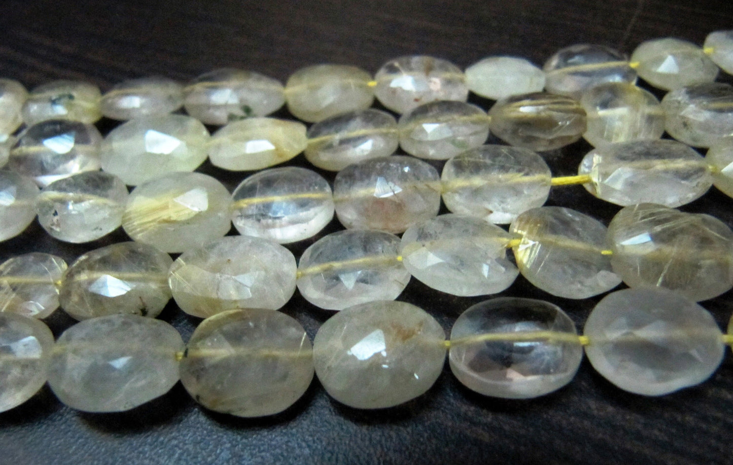 Natural Golden Rutilated Quartz Oval Faceted Briolette Beads 10 to 12mm Rutile Quartz Untreated Gemstone sold per strand 13 inch long