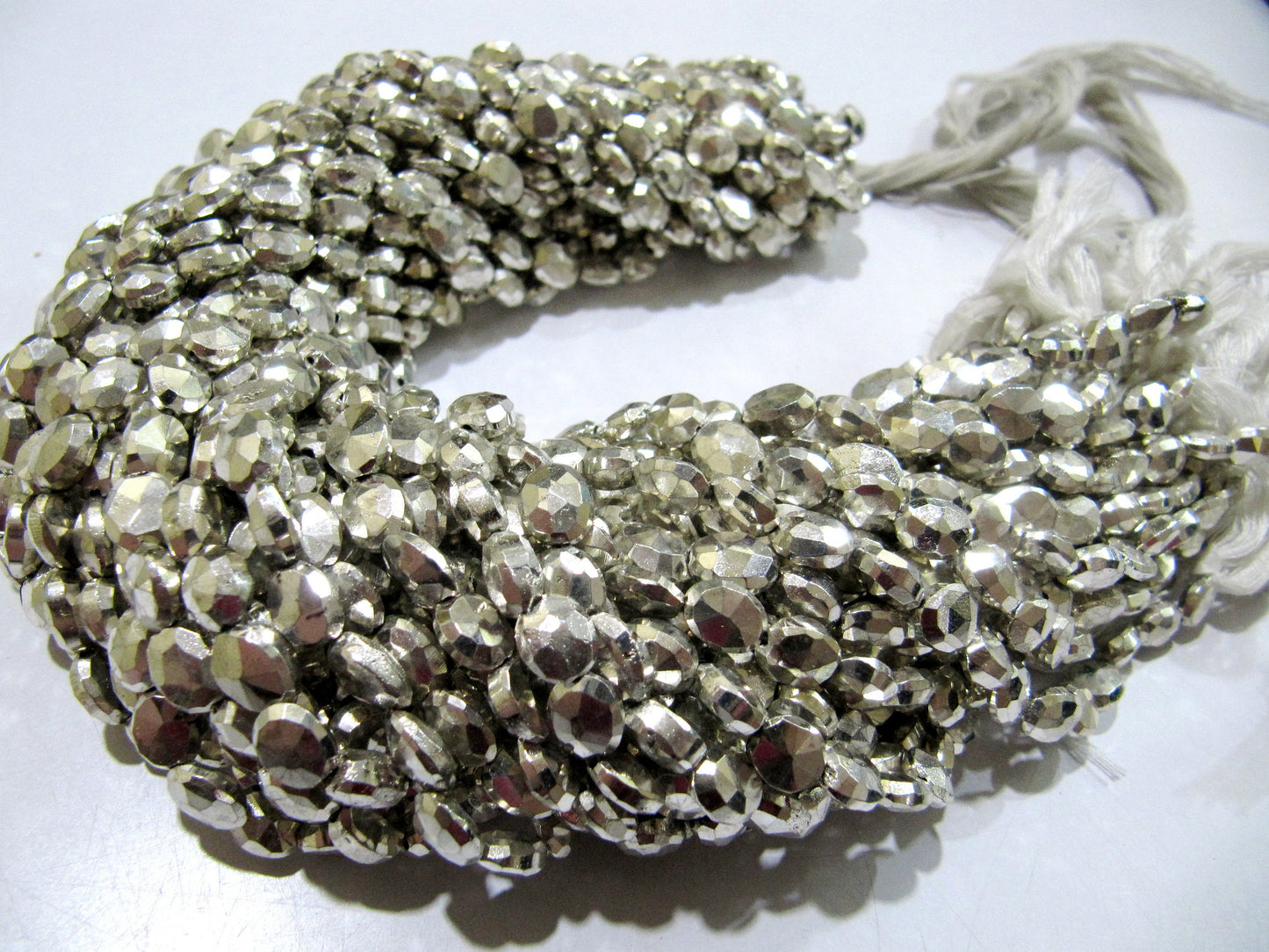 Natural Silver Pyrite Beads Oval Faceted Silver Coated Pyrite Beads 5x7mm to 6x8mm Size Beads Strand 9 inches long wholesale Prices