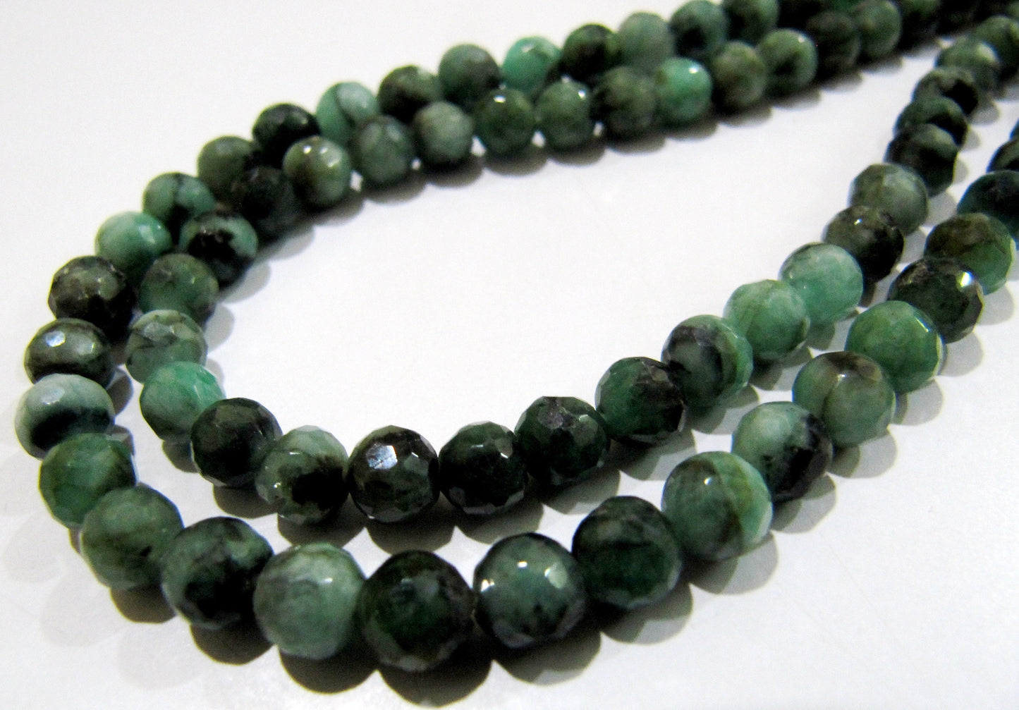 Natural Emerald Shaded Beads 5-6mm , Round Faceted Emerald Beads Strand 13 inches long , Precious Gemstone Beads.