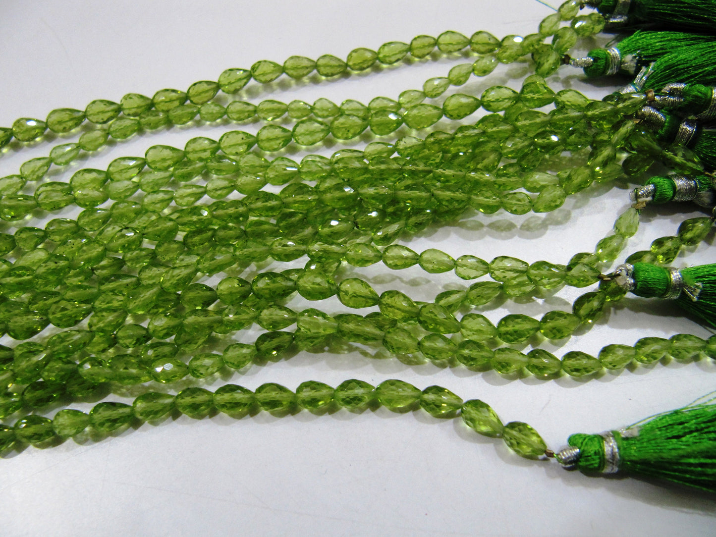 Superfine Quality Natural Peridot Drops Beads, Faceted Straight Drilled Tear Drops size 4x6mm to 5x7mm, Strands 9 inches Long, Top Quality