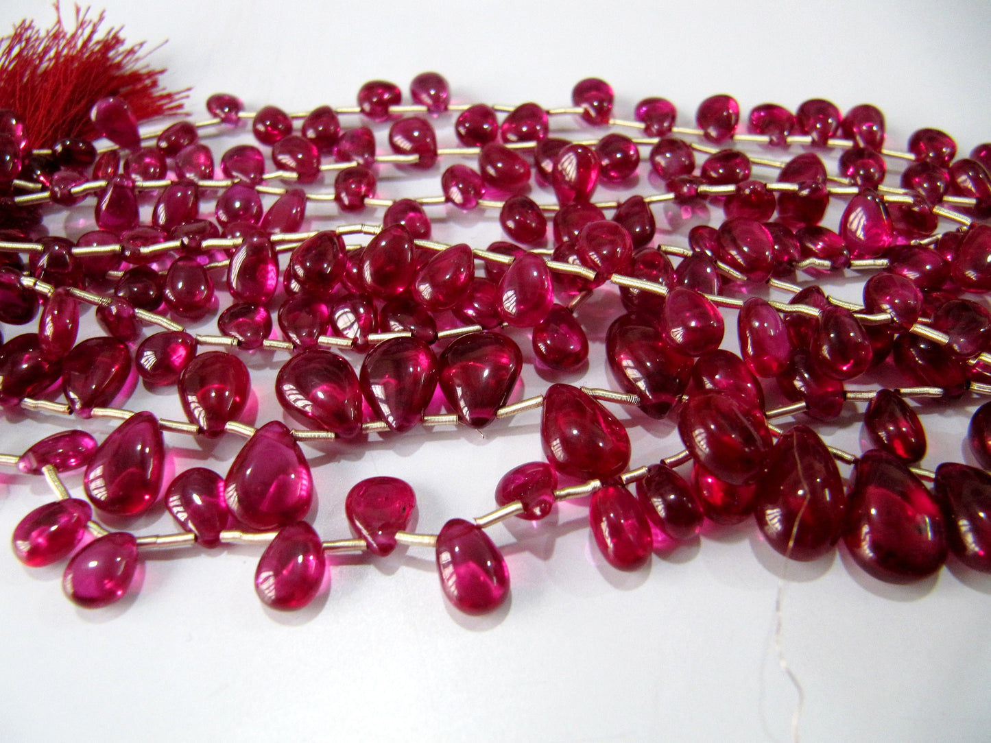 AAA Quality Ruby Smooth Flat Tear Drops 5x7mm to 10x14mm,Imitation Ruby Pear Shape beads,Lab Creaated Ruby Strand 6inch Long-