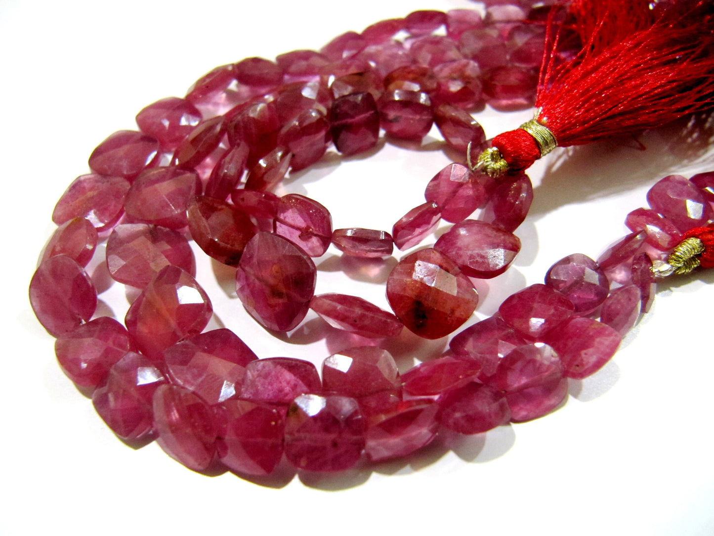 Finest Quality Amazing Ruby Gemstone Beads , Faceted Cushion Shape Natural Ruby Beads Briolettes 10-12mm Size Beads , Length 10-11 inches
