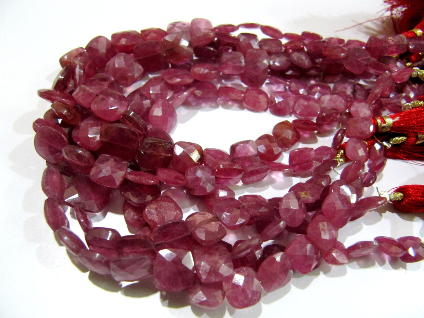 Finest Quality Amazing Ruby Gemstone Beads , Faceted Cushion Shape Natural Ruby Beads Briolettes 10-12mm Size Beads , Length 10-11 inches