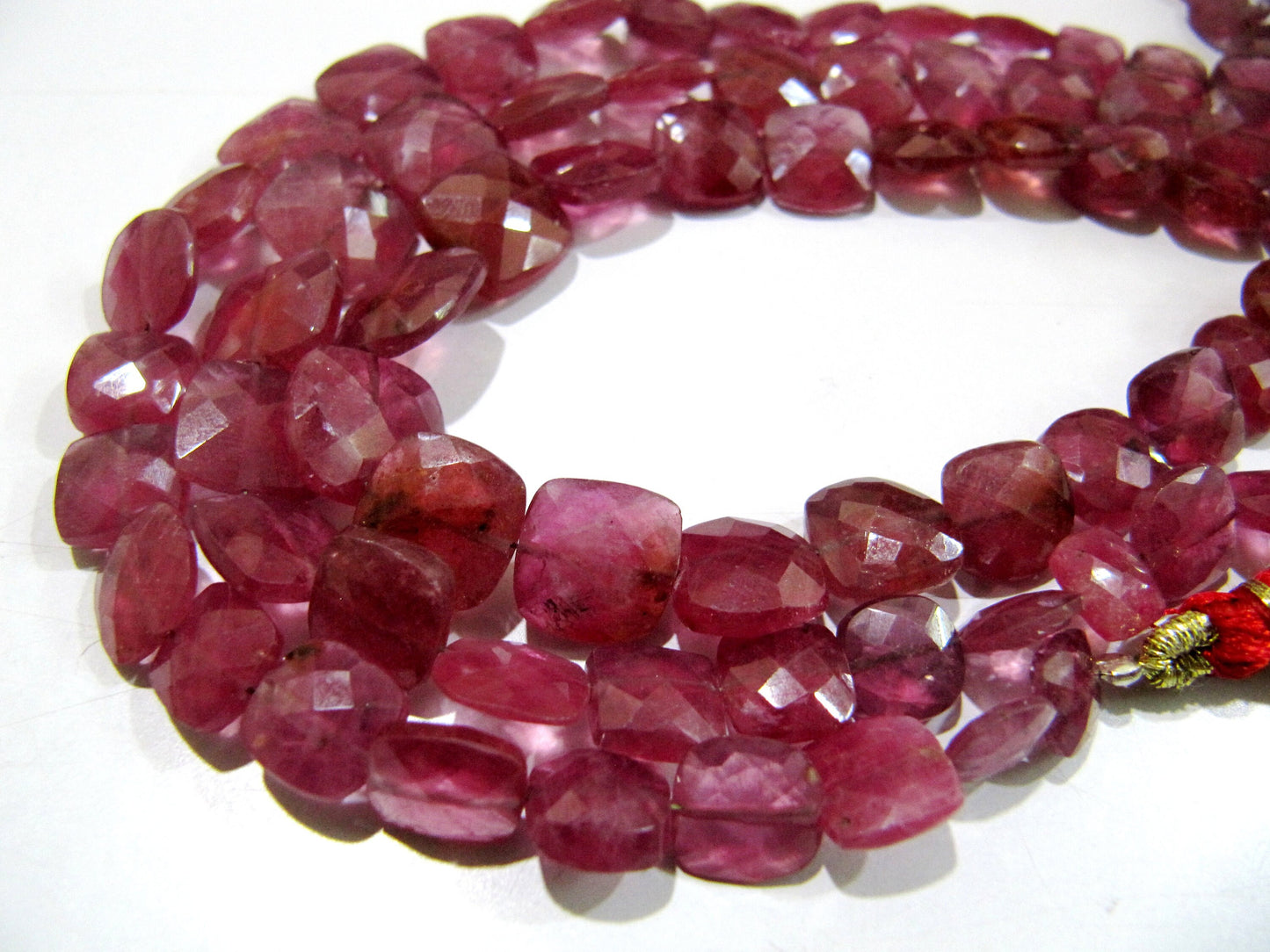 Finest Quality Amazing Ruby Gemstone Beads , Faceted Cushion Shape Natural Ruby Beads Briolettes 10-12mm Size Beads , Length 10-11 inches
