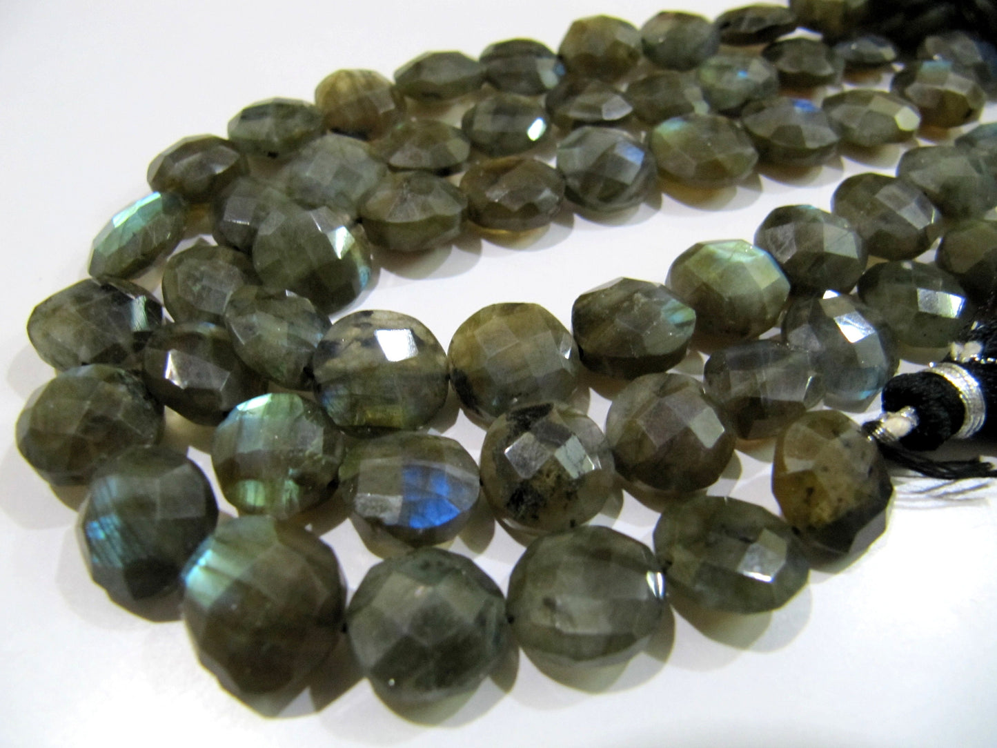 Natural Labradorite Coin Shape Briolette 10-18mm Beads Blue Flashy Strands 8.5 inch Long Black Rainbow Jewelry Making Gemstone Beads