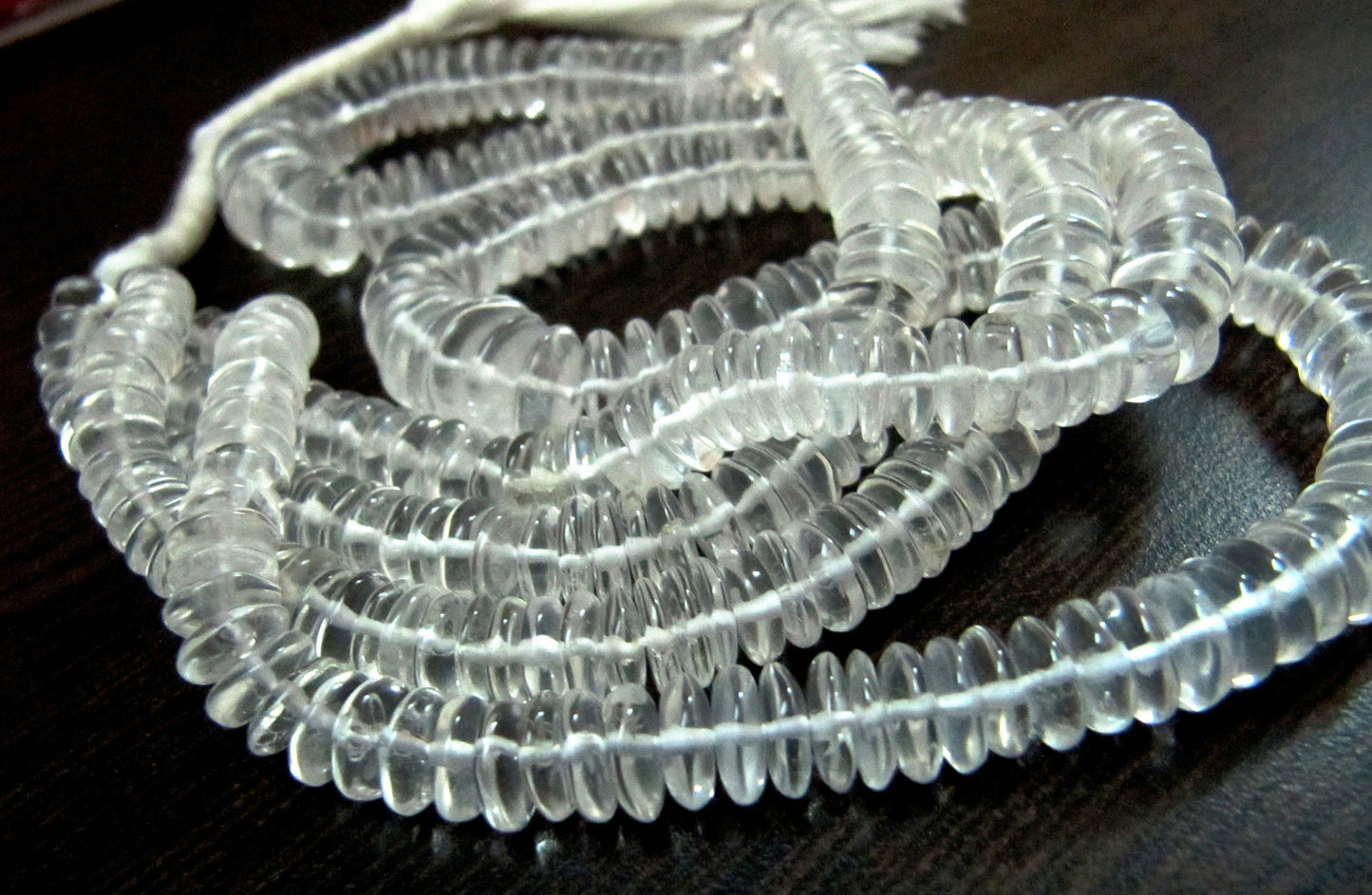 AAA Quality Natural Rock Crystal German Cut/ Smooth Rondelle Shape Rock Crystal/ Disc Shape Beads 8-12mm beads- 8 inch String-Jewelry Supply