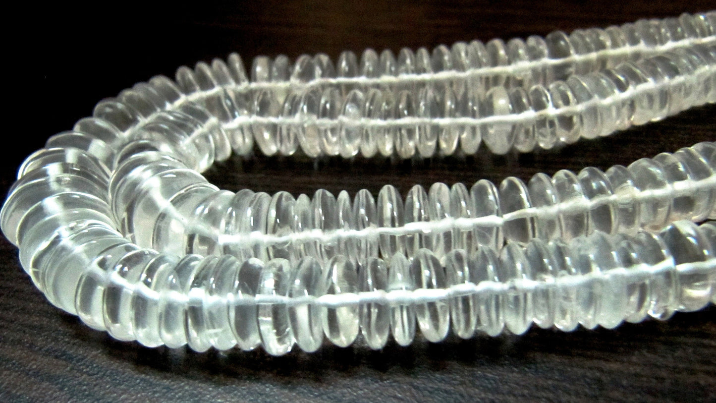 AAA Quality Natural Rock Crystal German Cut/ Smooth Rondelle Shape Rock Crystal/ Disc Shape Beads 8-12mm beads- 8 inch String-Jewelry Supply