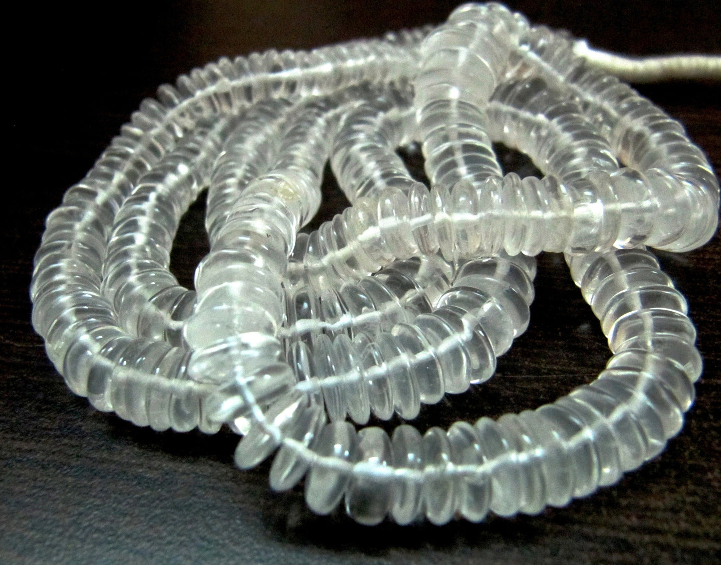 AAA Quality Natural Rock Crystal German Cut/ Smooth Rondelle Shape Rock Crystal/ Disc Shape Beads 8-12mm beads- 8 inch String-Jewelry Supply