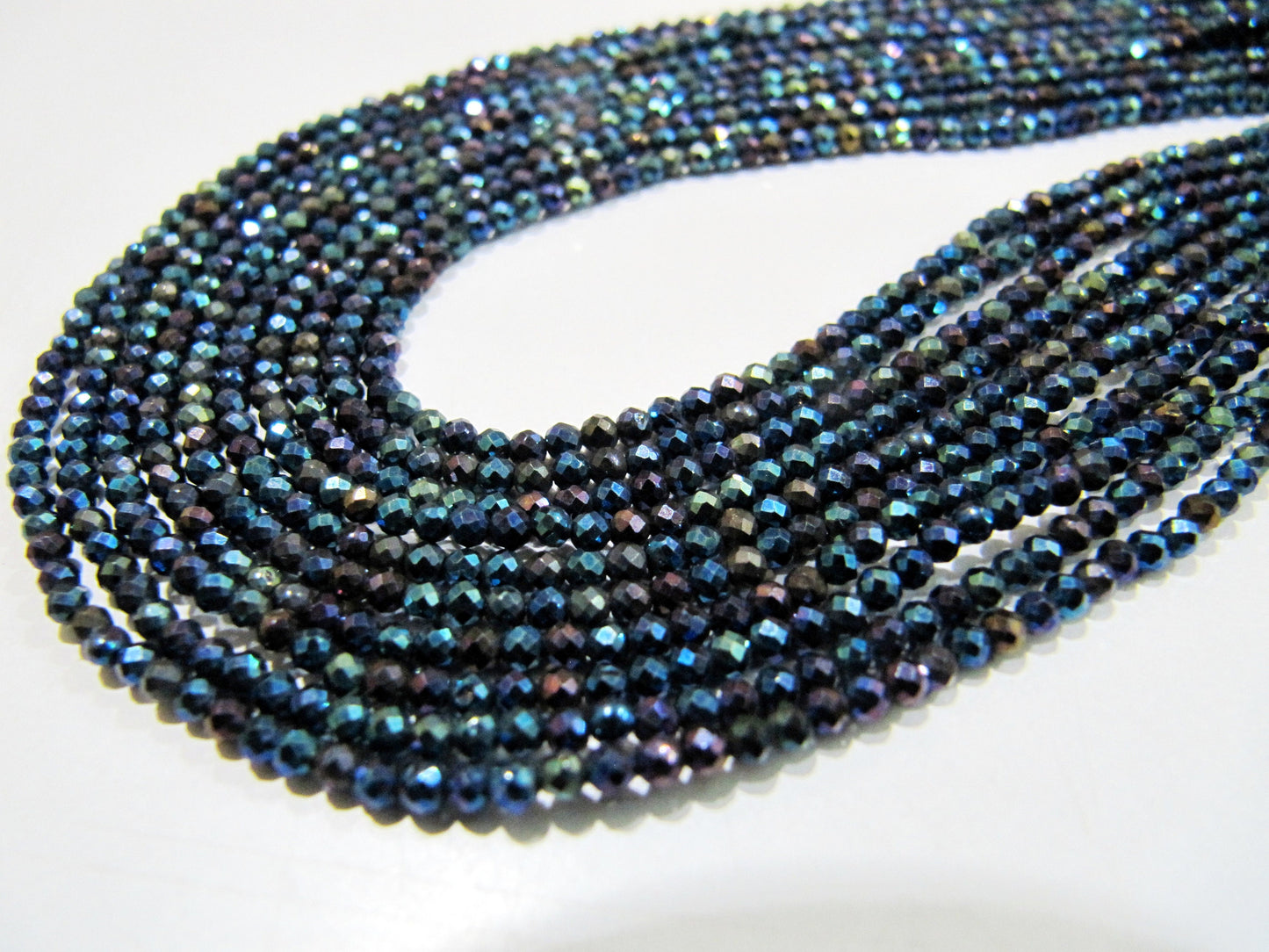 Natural Black Spinel Beads 3mm Rondelle Faceted Beads Titanium Blue Coated Genuine Gemstone Beads Strand 13 inch long