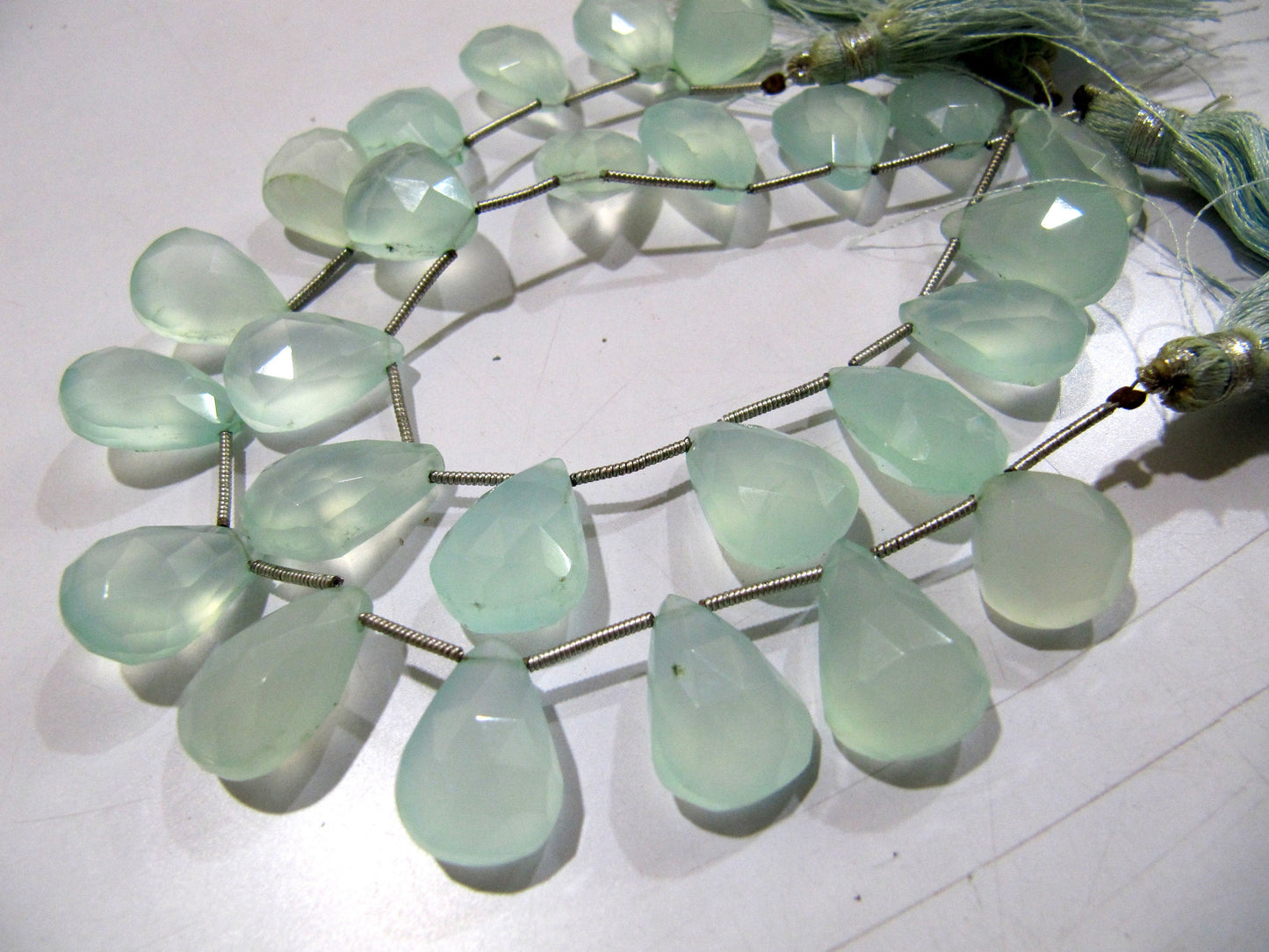 Aqua Chalcedony Briolettes 10x15mm to 12x16mm Size Pear Shape Beads Sold per stands of 8 to 9 inch approx long Teardrop Faceted Beads