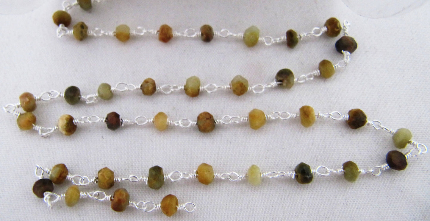 3 Feet- Cat's Eye wire wrapped beaded Rosary Chain 3 to 4mm Rondelle faceted Gemstones Chain -Jewelry Making Chain Wholesale Prices