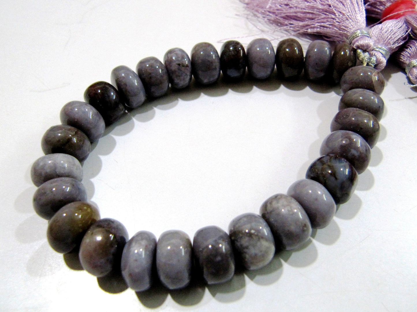 Natural Blood Agate Rondelle Smooth Beads / Purple Grey Agate Plain Beads / Natural Jade Beads Size 11-12mm Sold per Strand 8 inch long