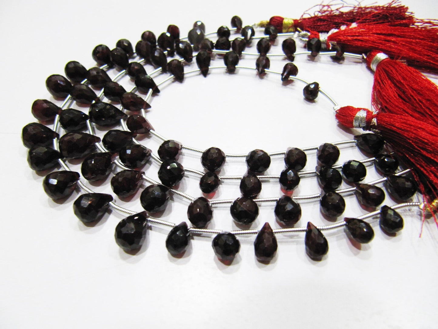 AAA Quality Natural Mozambique Garnet Gemstone Bead, Briolette Teardrop Shape, 5x8mm to 6x10mm Size Garnet Beads, Strand 8 inch long