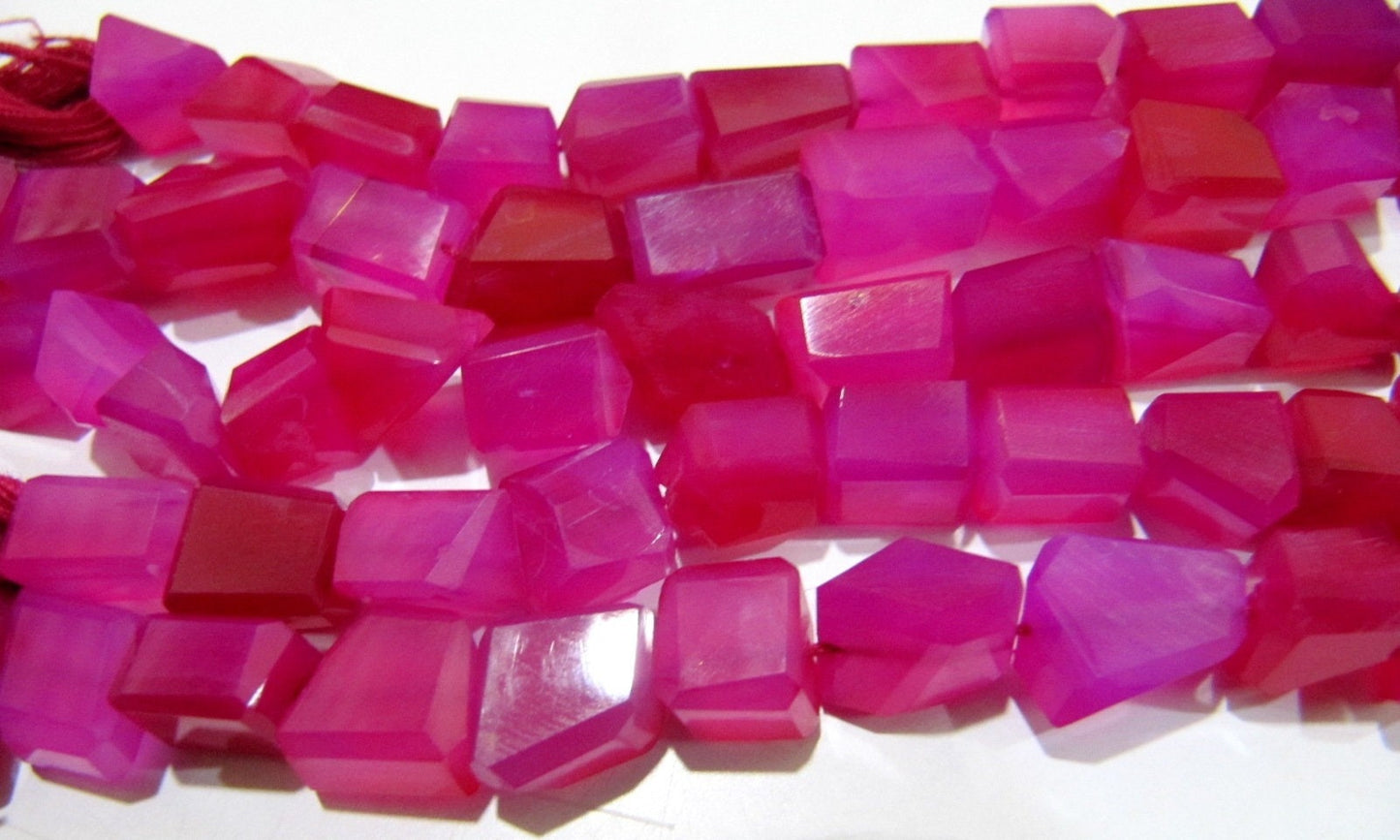 Natural Hot Pink Chalcedony Irregular Nugget Shape Laser Cut Tumbled 10mm To 12mm Beads Jewelry Making Beads Sold Per Strand 8 inch Long