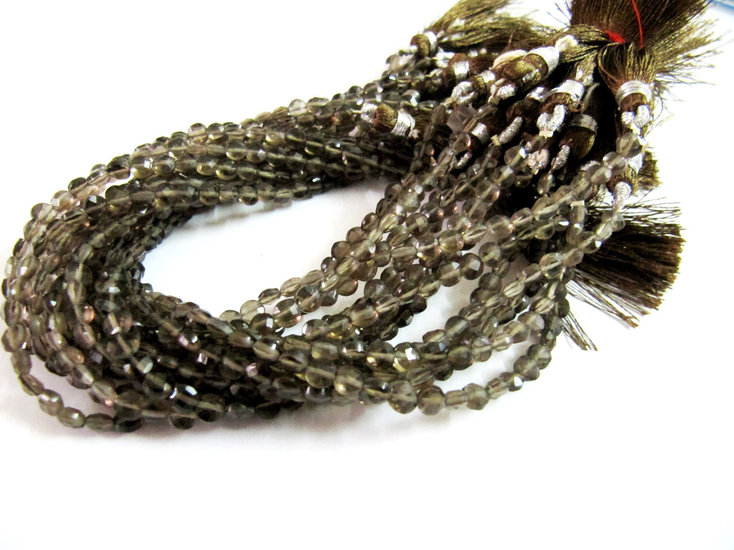 Natural Smoky Quartz Coin shape Briolette Faceted Beads Size 4mm best Quality Beads Strand 13 inches Long Jewelry making gemstone beads