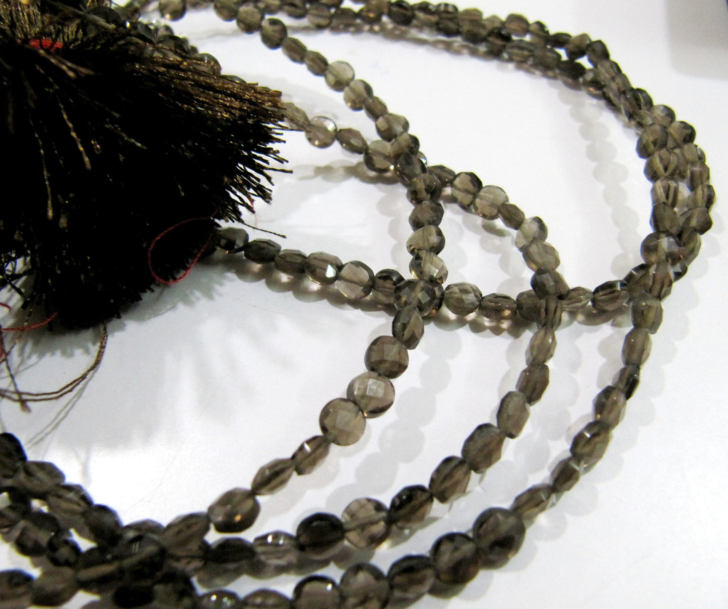 Natural Smoky Quartz Coin shape Briolette Faceted Beads Size 4mm best Quality Beads Strand 13 inches Long Jewelry making gemstone beads