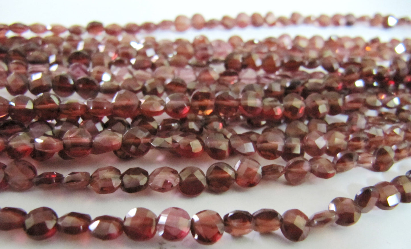 Natural Mozambique Garnet Faceted Coin Beads Size Exact 4.5mm, Micro Size Strand 8 Inch Long,approx.48 to 52 beads per string Wholesale Rate