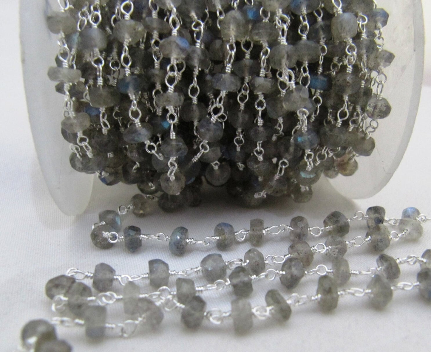 Natural Labradorite Rondelle Faceted 5-6mm Beads Rosary Chain Wholesale Prices Jewelry Making Gemstone chain sold per foot